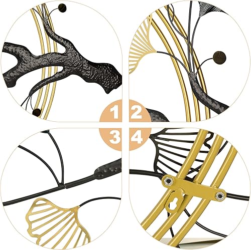 Miniatura 8 de QXSXKJ Decoración de pared de metal 3D para sala de estar, esculturas de pared modernas grandes, doradas, decoración del hogar de metal de 59