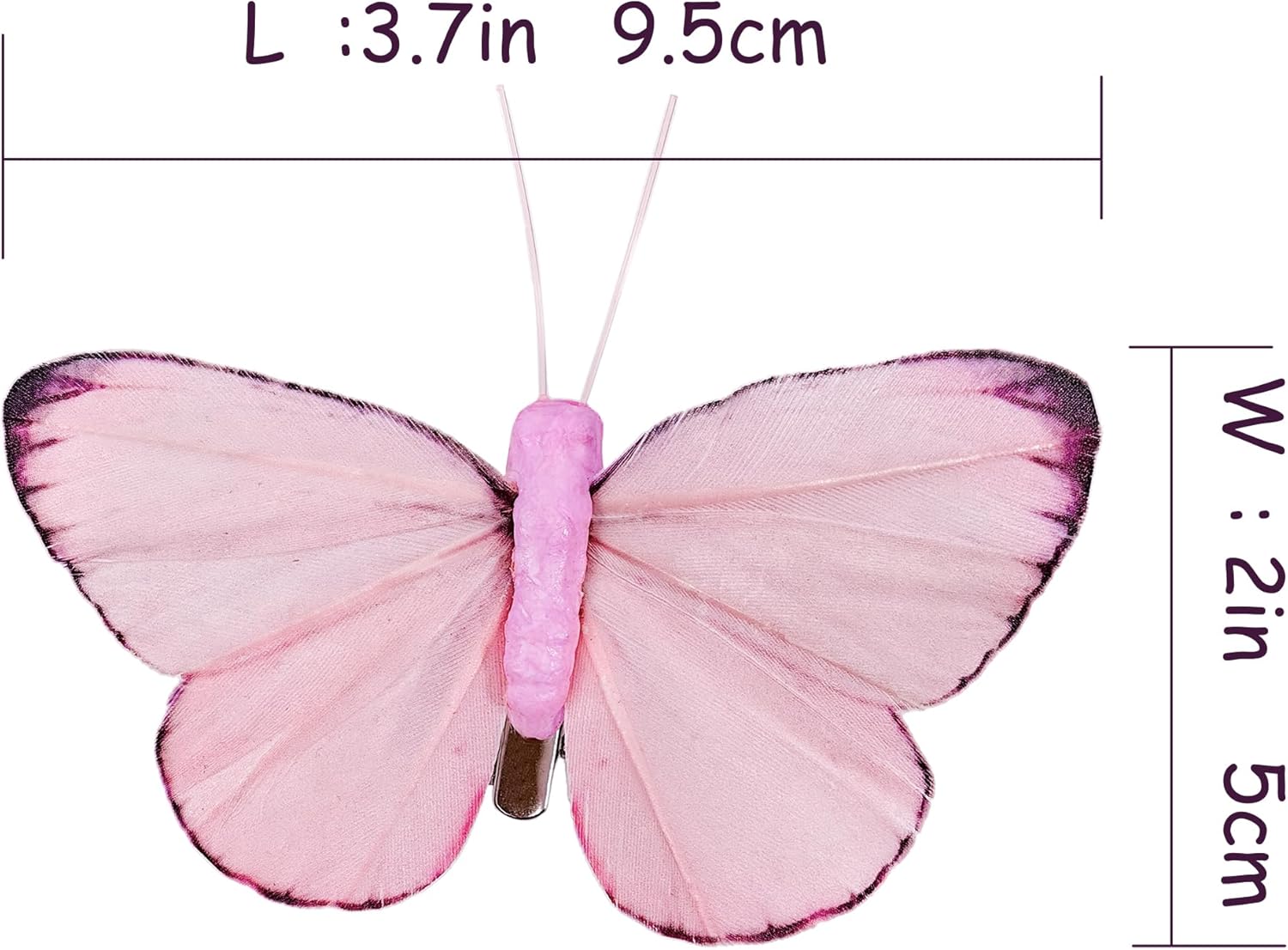 Berfutall-Artificial Feather 3D Butterfly Party Decorations Set of 12 with Clip 6 Color Pink Ornaments for Christmas Tree