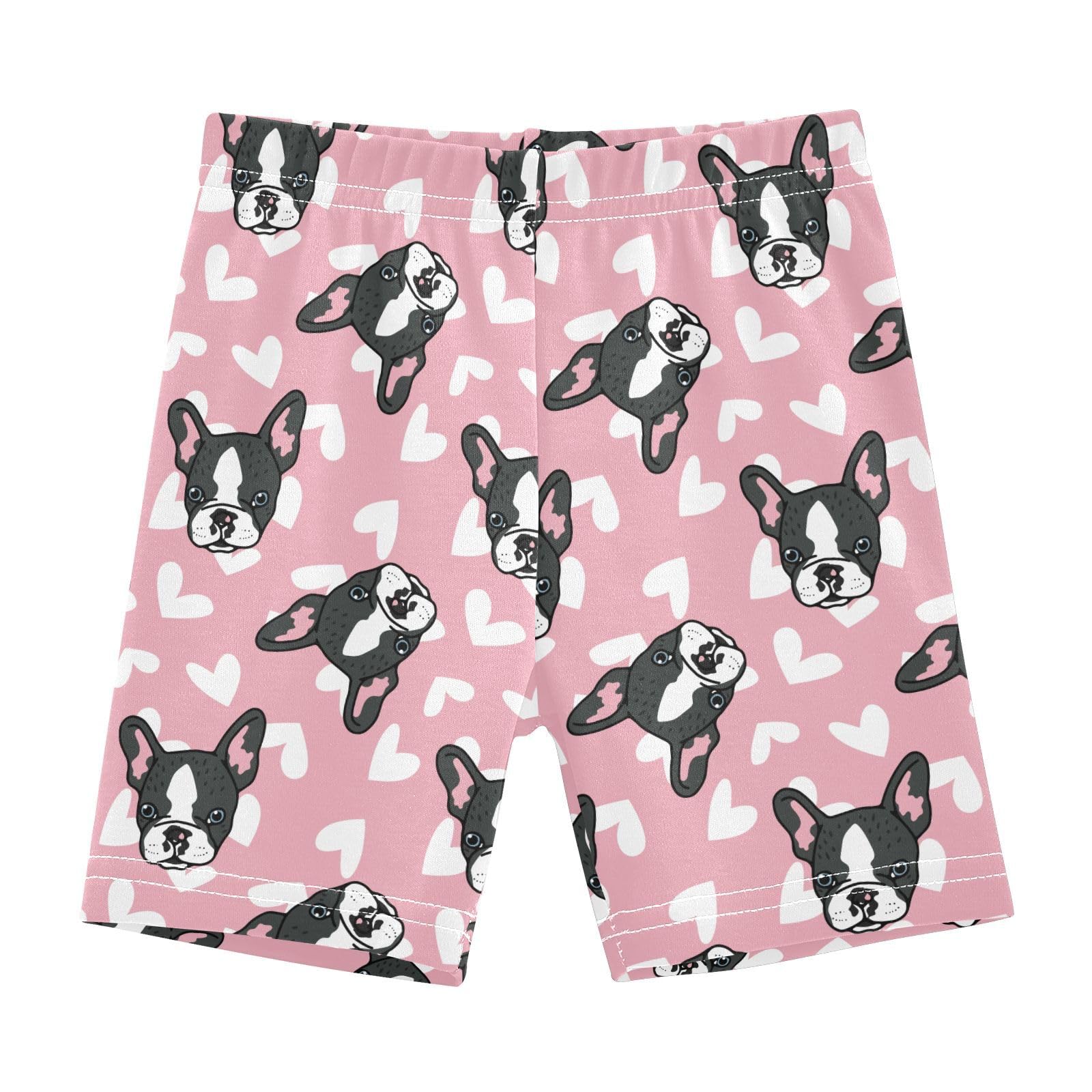 JHKKU Girls French Bulldog Heart Shorts Cotton Cartwheel Bike Kids Biker Under Dress Dance Short Girl Clothes 6T
