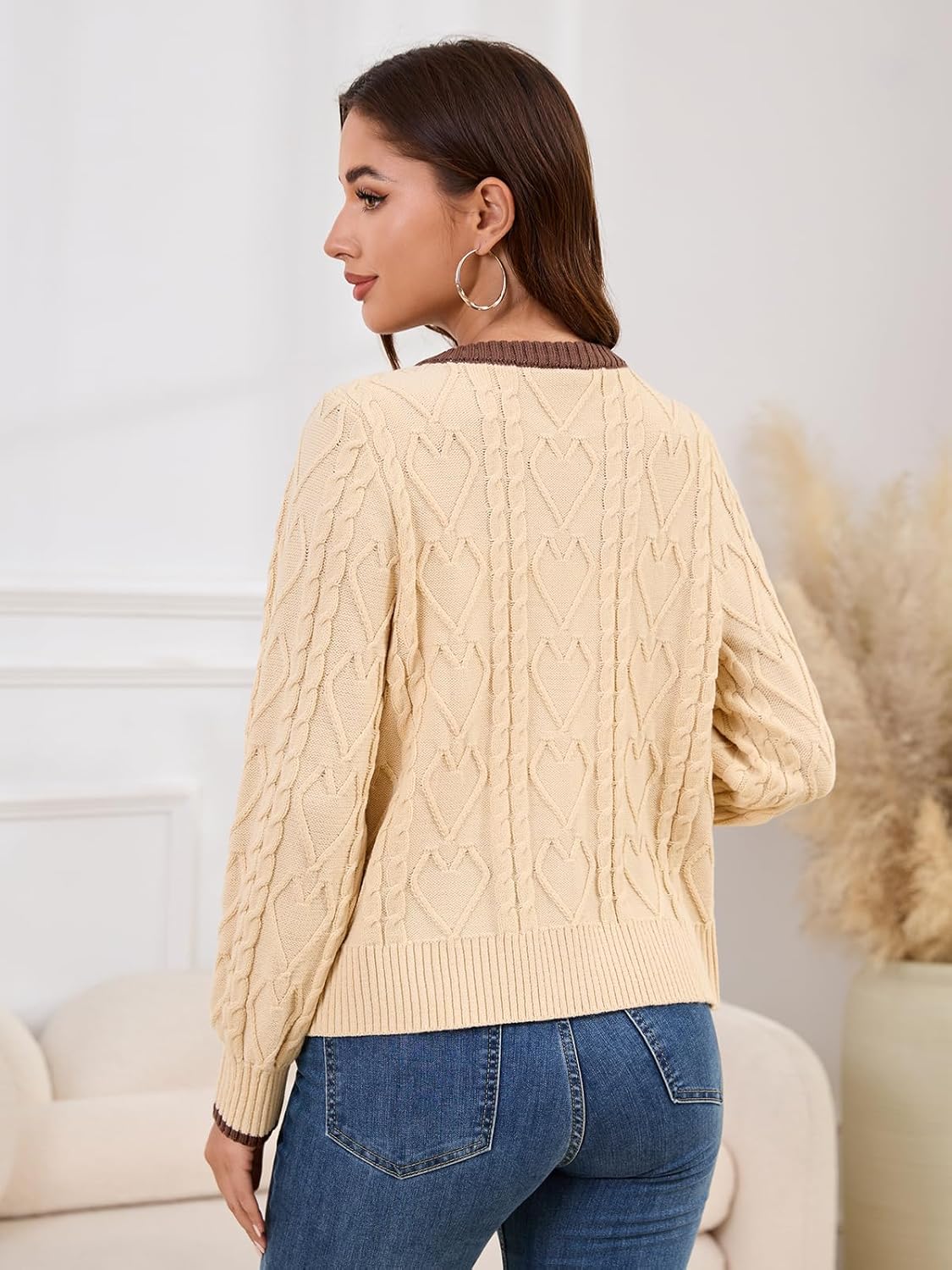 Women's Cable Knit Cardigan Sweater Winter Fall Cozy Button Down Knit Jackets Long Sleeve Open Front Coats - Image 4