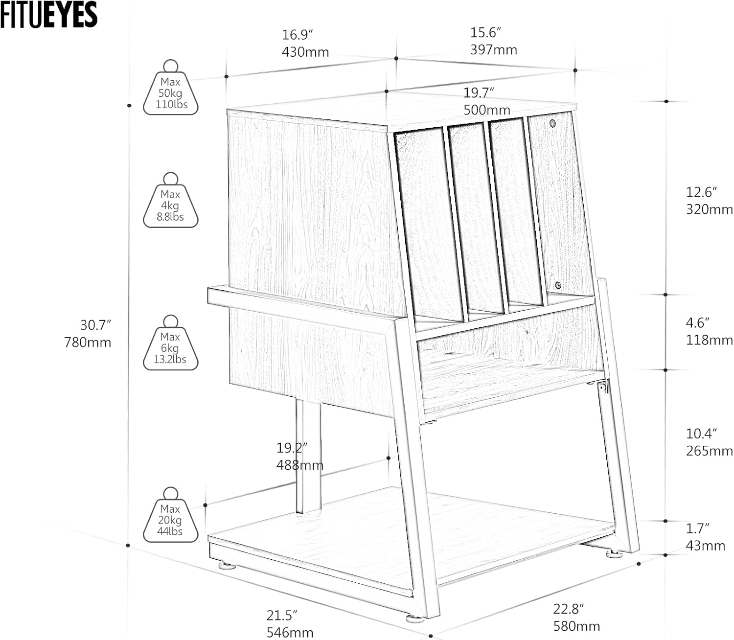 FITUEYES Record Player Stand with Storage for 120 Vinyl Records, Black image 3