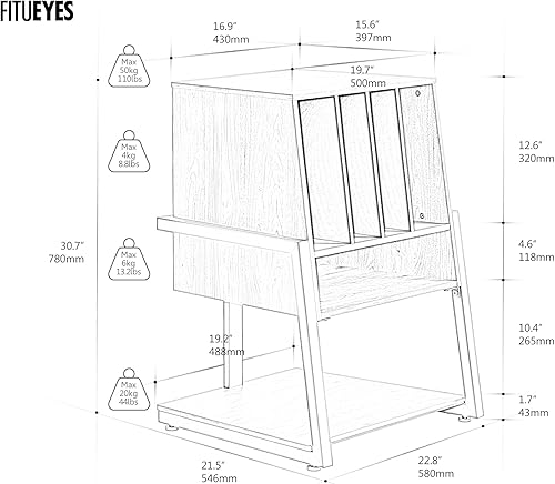 Miniatura 3 de FITUEYES Soporte para tocadiscos de diseño con almacenamiento de discos de vinilo, soporte para tocadiscos con estación de hasta 120 piezas, pequeño