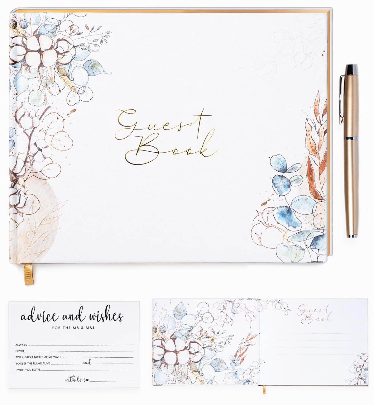 Wedding Guest Book, Guest Book, Guest Book Signs for Wedding Set Including 50 Wedding Advice Cards & an Elegant Pen, Wedding Guest Book Alternative with a Unique Design, Wedding Guest Book