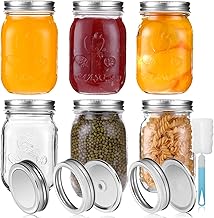 6 Packs Glass Jars with Lids, Mason Jars 450 ml Food Storage Jars for Preserving Jam, Honey Yogurt Beans with Replacement Lids 18pcs