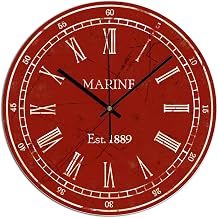 Classic Red Wall Clock Barn Red PVC Wall Clock for Farmhouse Decor Quartz Round Wall Clocks 12x12 Inch Rustic Non-Ticking Wall Clock for Office Wall Hanging