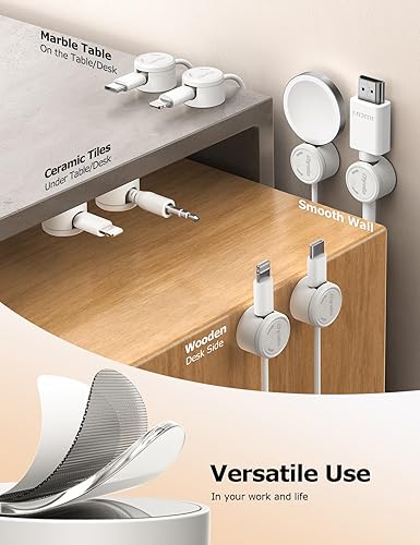 Miniatura 7 de Paquete de 9 clips magnéticos para cables, organizador de cables bloqueo giratorio mejorado, tapa giratoria de 360, gestión de cables, soporte de