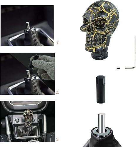 Vista 26 de Lunsom Pomo de palanca de cambios de resina, con cabeza de palanca de cambios de calavera para transmisión de automóvil, se adapta a la mayoría