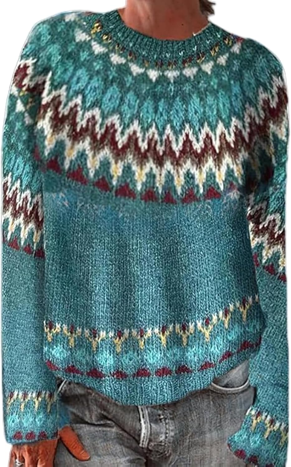 Fair Isle Sweater for Womens Winter Long Sleeve Vintage Knitted Sweater Casual Fall...