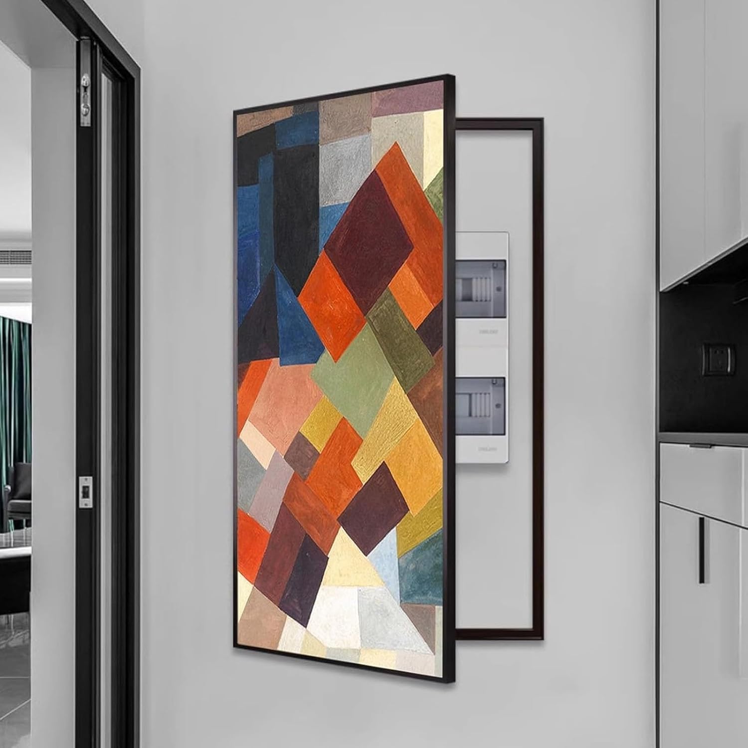 Electric Meter Box Decorative Painting Wall Art Circuit Breaker Electrical Panels Box Cover, Decorative Fuse Box Covers Hide Distribution Cover Decoration(Black 3,40x80cm/15.7x31.5in)