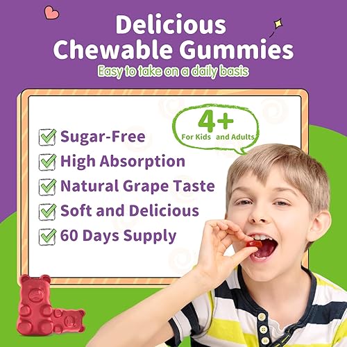 Miniatura 4 de Gomitas de magnesio para niños  Suplemento de gomitas de glicinato de magnesio con L-teanina, vitamina B6, D3 para niños y adultos  Apoya la calma,