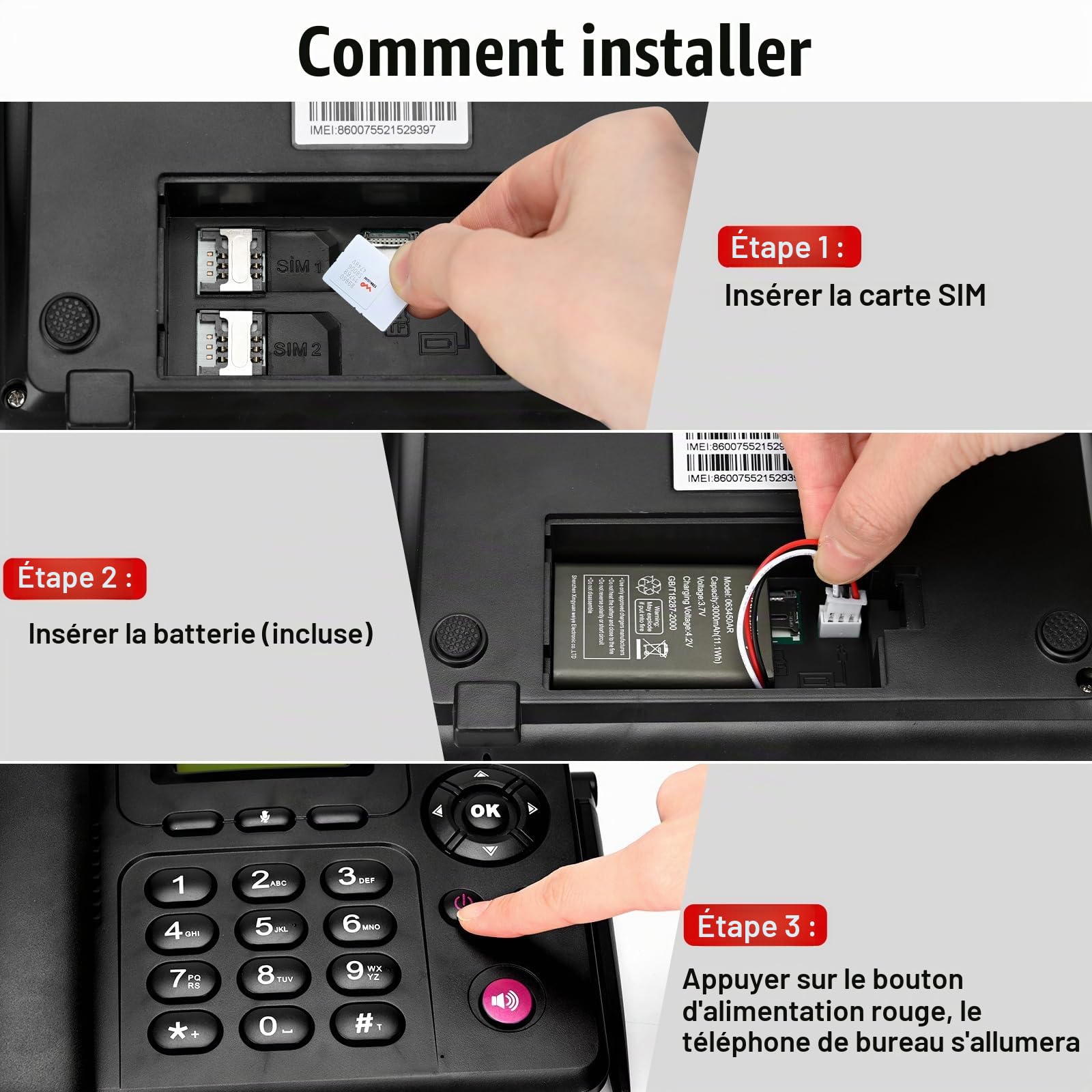 Téléphone Fixe sans Fil Lychee 2, 3, 4G – Double SIM, multilingue (y Compris l'allemand), Grand écran rétroéclairé, téléphone de Bureau pour Une Utilisation au Bureau/à l'hôtel/à la Maison