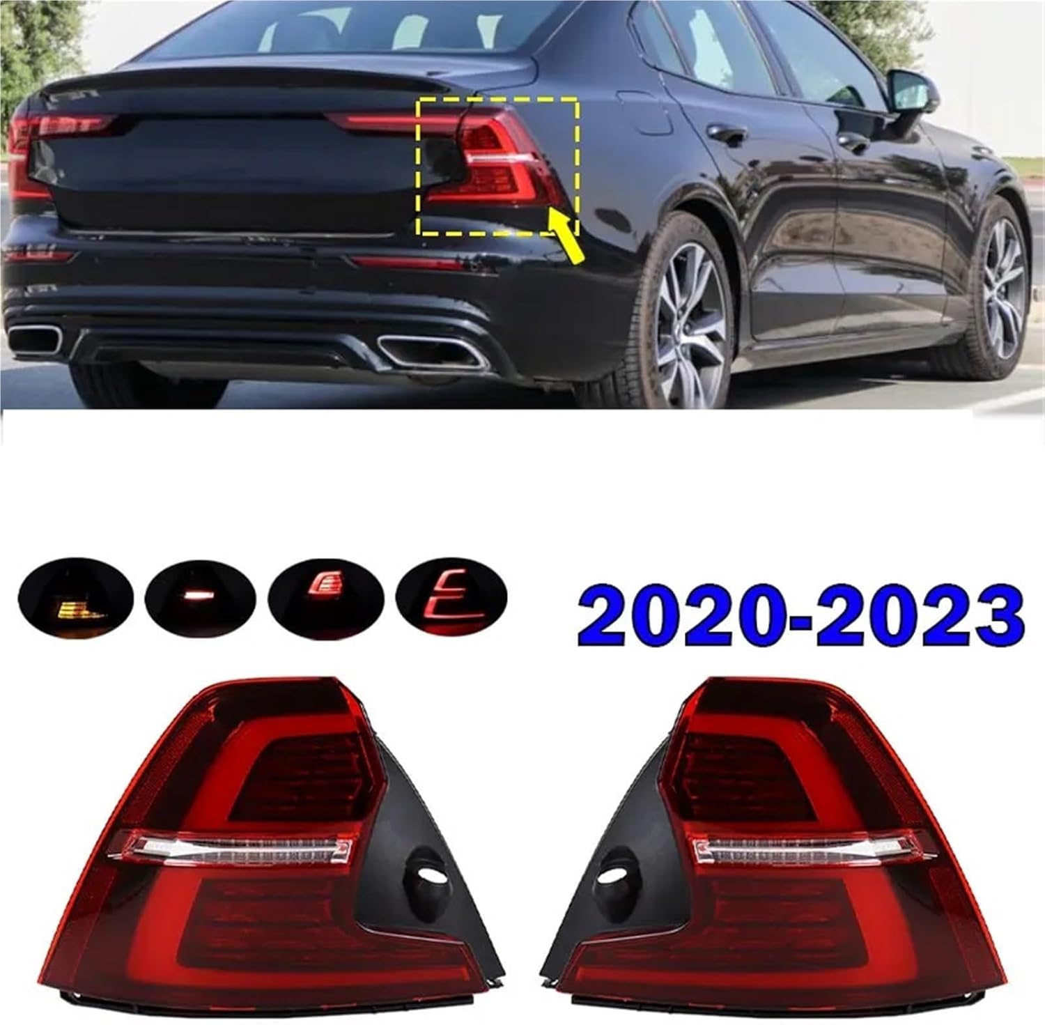 Rear Light for Volvo S60 2020-2023 Tail Light Warning Brake Light Signal Lamp Taillight Assembly(Left Outer)
