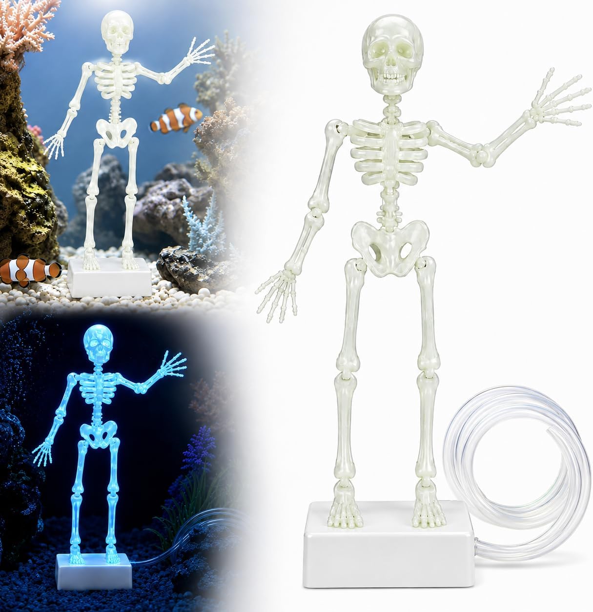 Dancing Skeleton Aquarium Bubbler, 3D Printed Fish Aquarium Decor，Glow*1Pcs