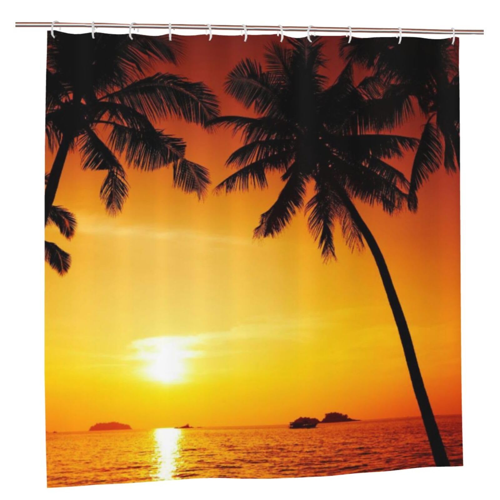 Oudrspo Polyester Fabric Shower Curtain - 70x70 Inch with Metal Grommets, Artistic Privacy Design, Palm Trees Silhouette At Sunset