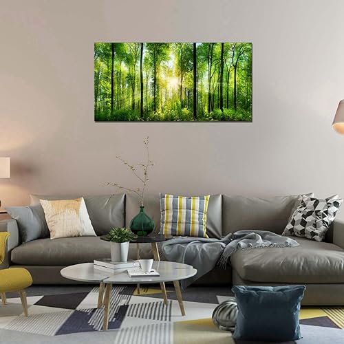 Miniatura 3 de Lienzo impreso para pared, decoración del hogar, amanecer por la mañana, árboles verdes, paisaje, sol sobre bosque, imagen realismo, rústico,
