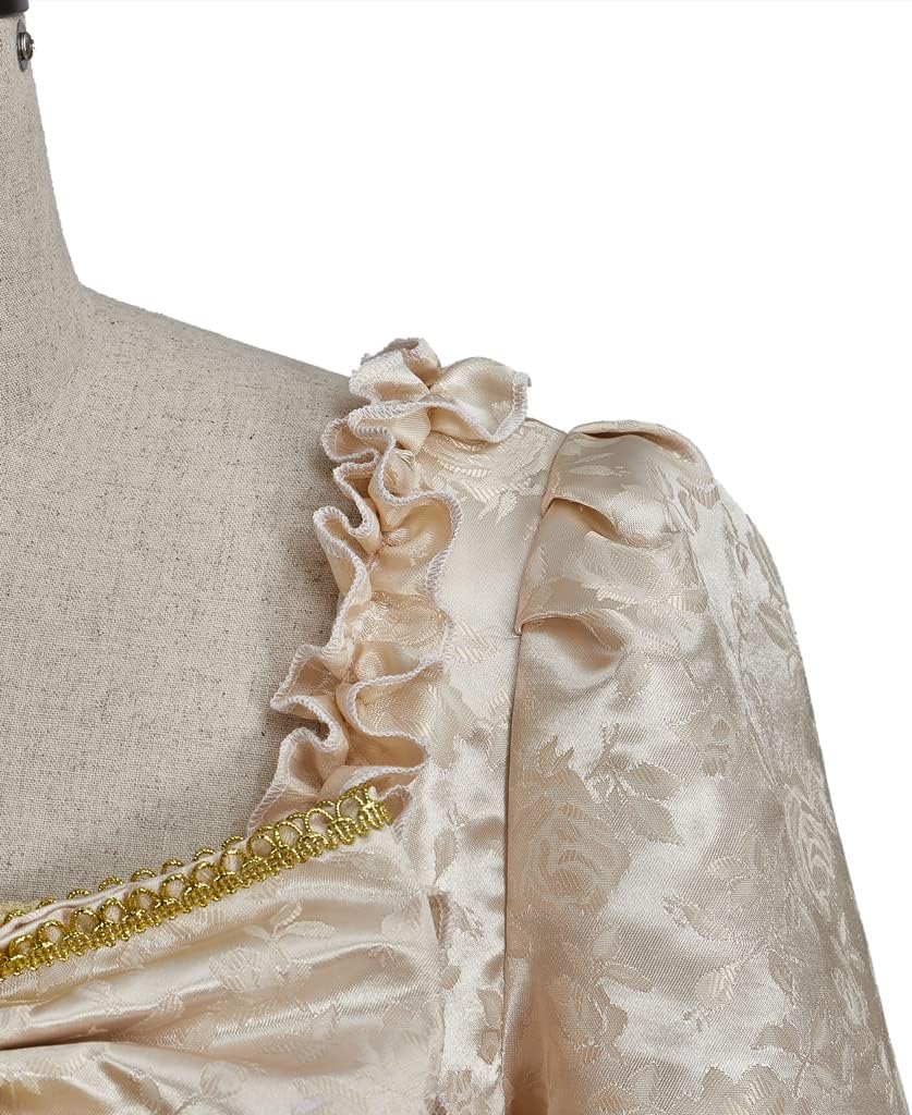 LoliMiss Women's Marie Antoinette Floral Dress 18th Century Masquerade Rococo Ball Gown (XXXL, Gold)