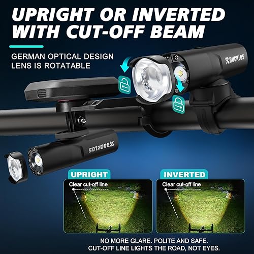 Vista 4 de BUCKLOS Luces de bicicleta súper brillantes para montar en la noche, 1500, 1200, 800, 600, 400 lúmenes, para conducción nocturna, faros delanteros