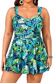 Aqua Eve Plus Size Two Piece Swimsuits for Women Tankini Bathing Suits Flowy Swim Dress with Shorts