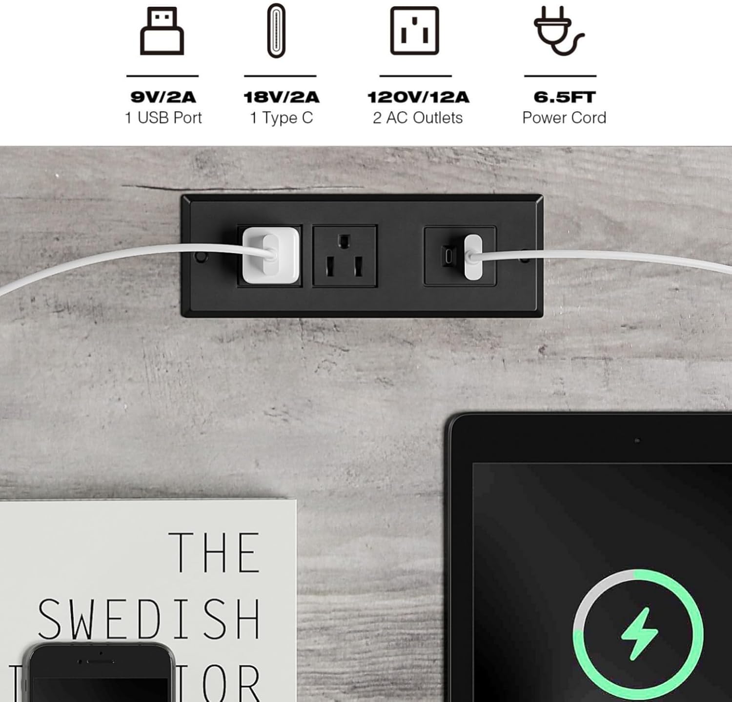 GAOMON Grey Nightstand with Charging Station End Side Table with Storage Drawer and Shelf, Modern Night Stand Bedside Table for Bedroom Living Room, Nursery, Dorm - Image 7