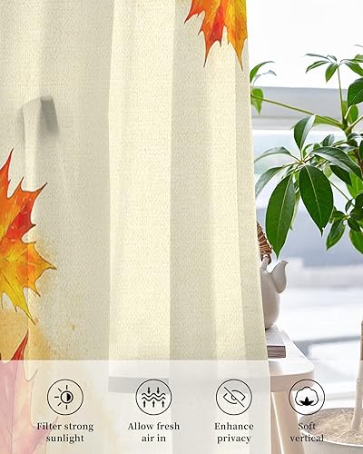Miniatura 4 de Cortinas traslúcidas de hoja de arce de 39 pulgadas de largo, juego de 2 paneles de cortinas para cocina, dormitorio, sala de estar, puerta,