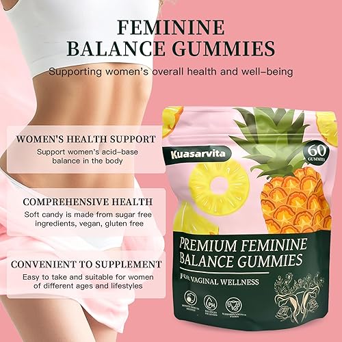 Miniatura 3 de Gomitas de probióticos vaginales premium  Alivio menstrual  Cuidado femenino para mujer equilibra el pH  Sabor a piña hawaiana  Sin azúcar  60