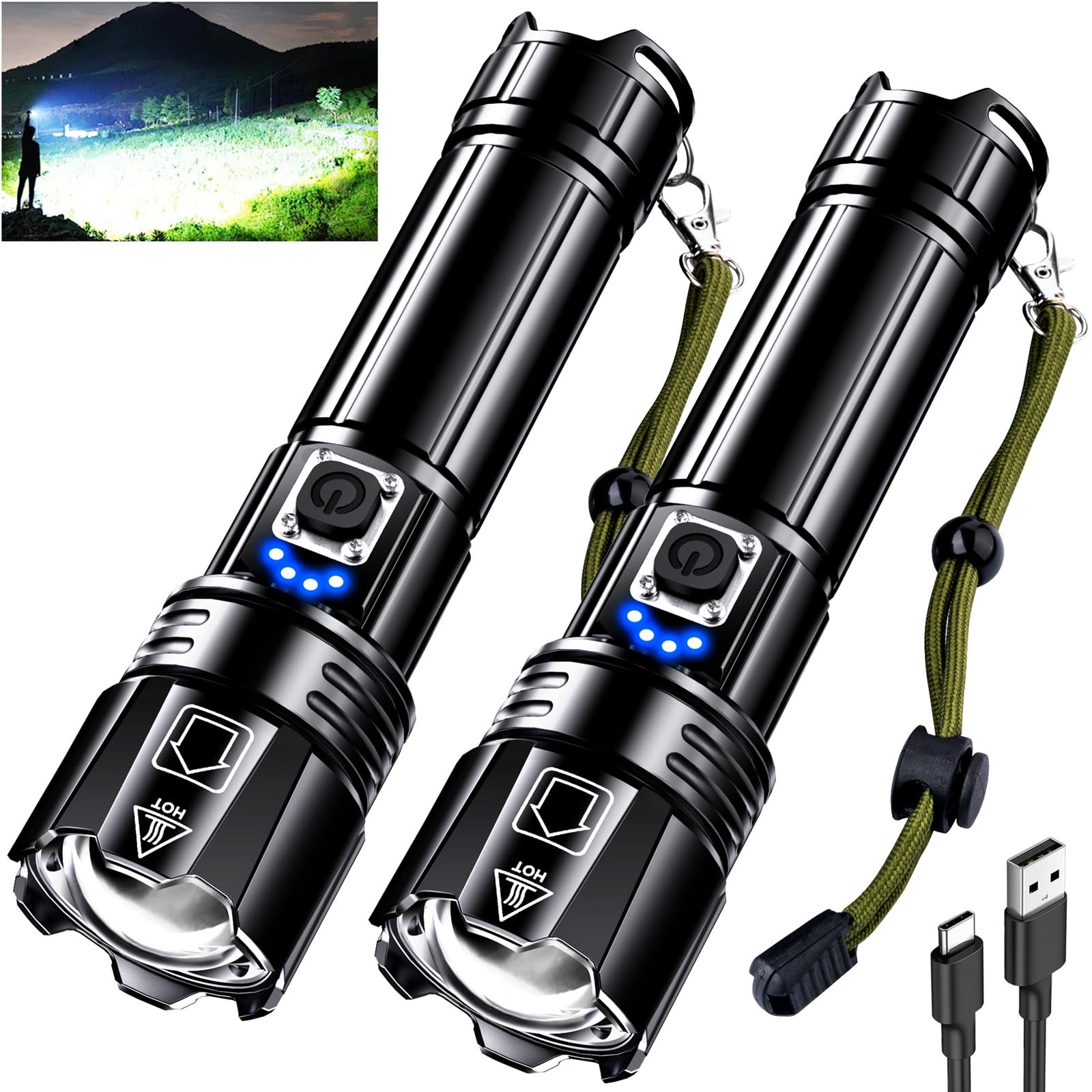 AKNEAR Rechargeable LED Flashlight 990000 High Lumens, Super Bright Flashlights with Zoomable & USB C Rechargeable & 5 Light Mode & IPX-7 Waterproof, Powerful Flash Light for Home, Hiking, Camping