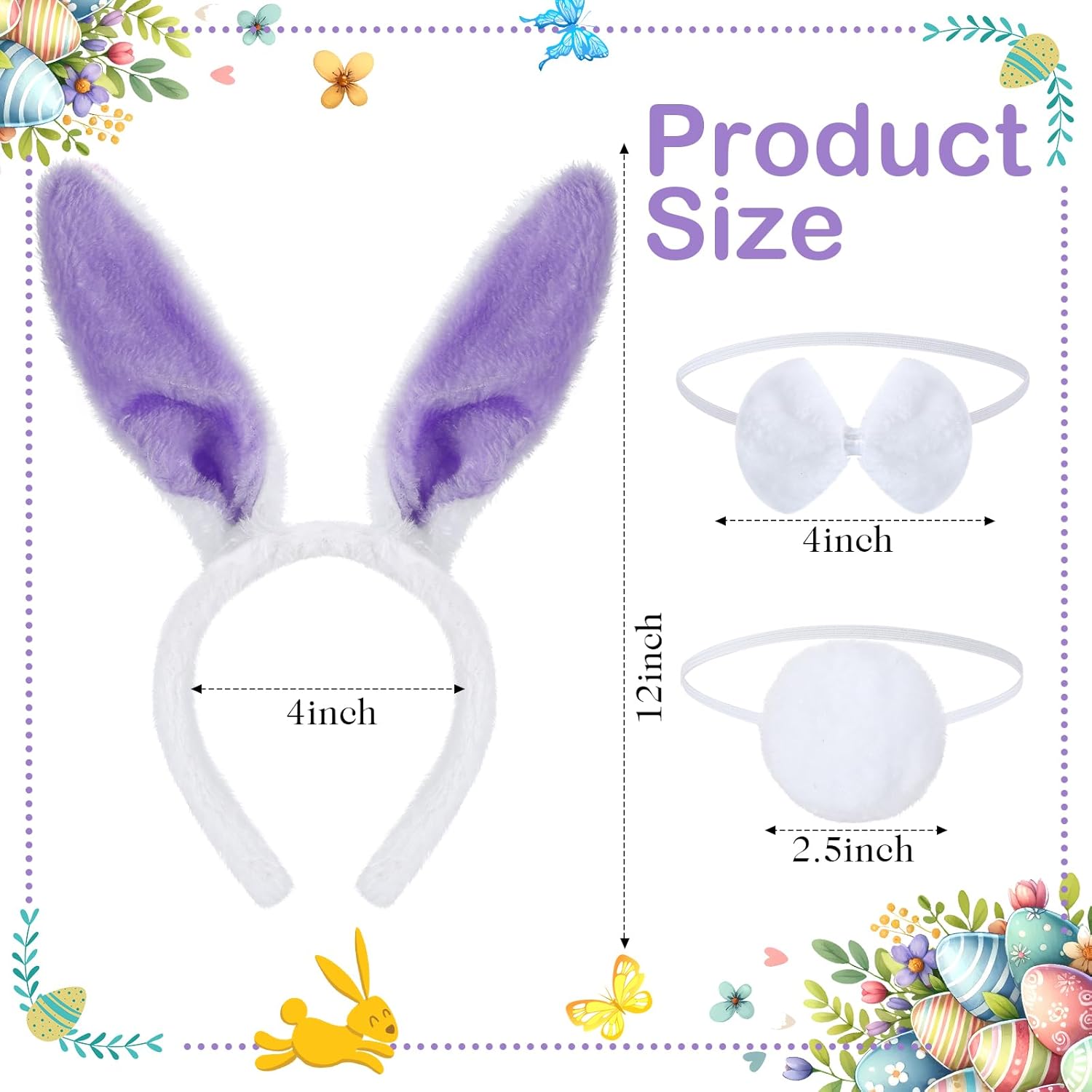 Shyyween Tutu Easter Baskets Easter Costume Ruffled Tulle Fluffy Ears and Bunny Headband Bow Tie Tail Party Favors Gift for DIY Egg Playset Decorations(Purple)