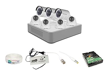 Hikvision 2MP 8 Ch HD DVR & 2MP 4 Dome -3 Bullet Camera HD Combo kit, Include All Require Accessories for 7 Camera Installation