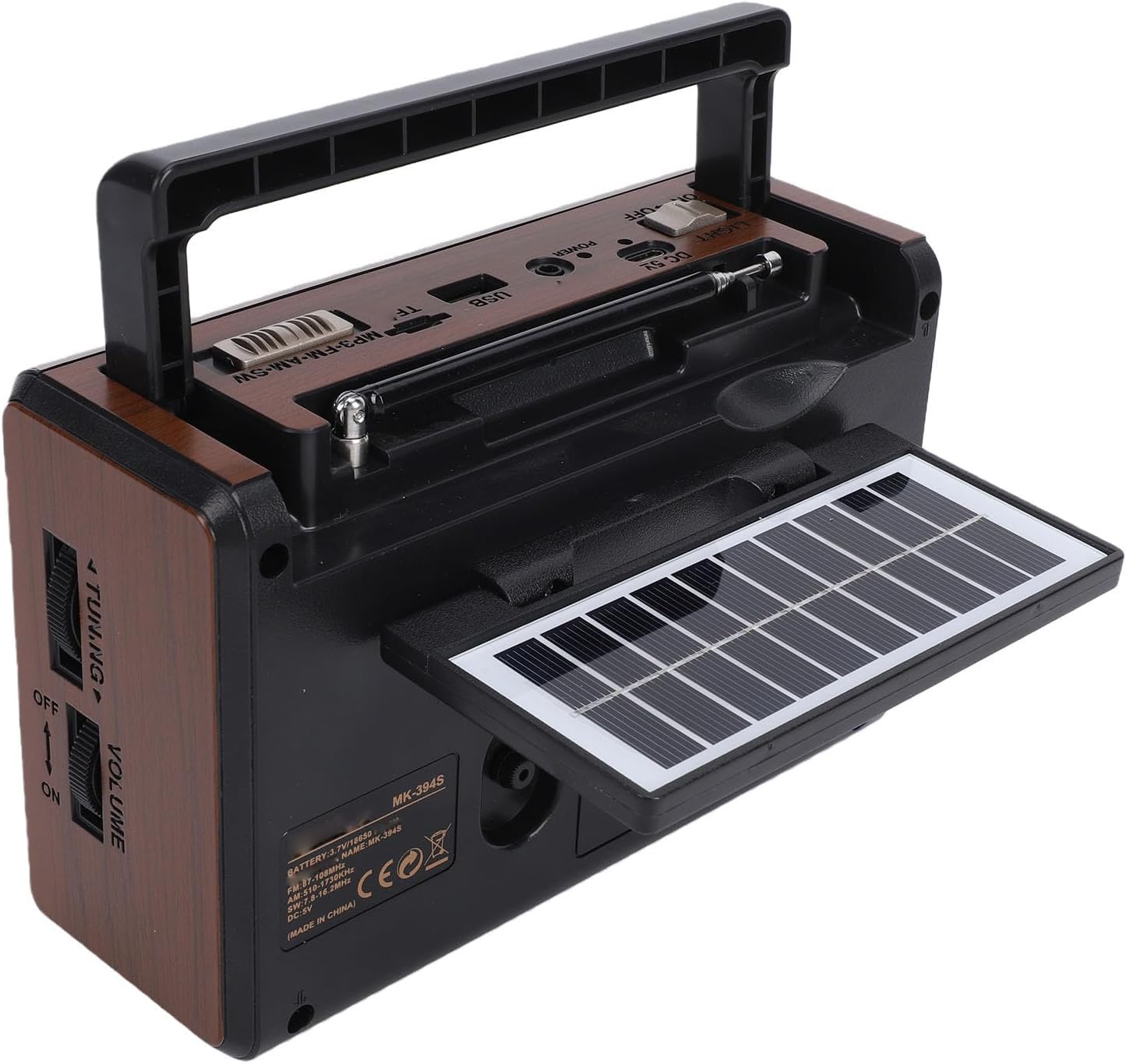 Cuifati Solar Retro Radio Vintage Solar Radio Retro Style Powered with FM AM Shortwave USB Memory Card Built in Flashlight Clock for Outdoor Camping Home Decor