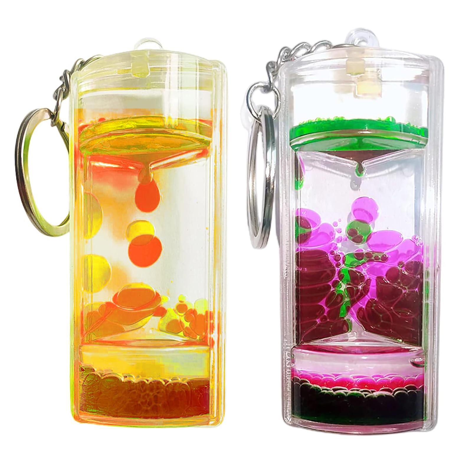 Liquid Motion Timer Keychain Creative Charm Keyrings Sensory Toy Liquid Hourglass Bubble Pendant Keychain Car Key Chain Handbag Decoration Accessories for Kids and Adults (H-2 PCS)