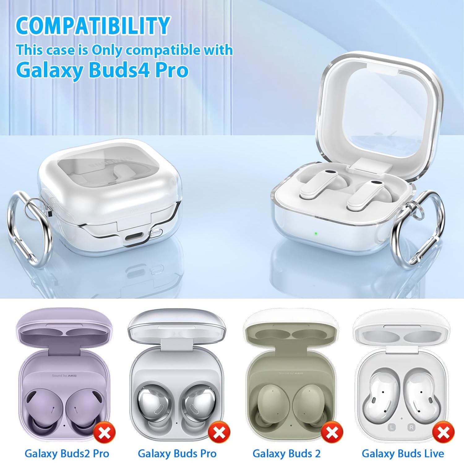 CaseOnn Samsung Galaxy Buds 4 Pro Kılıf Askı Aparatlı Transparan Silikon Şeffaf