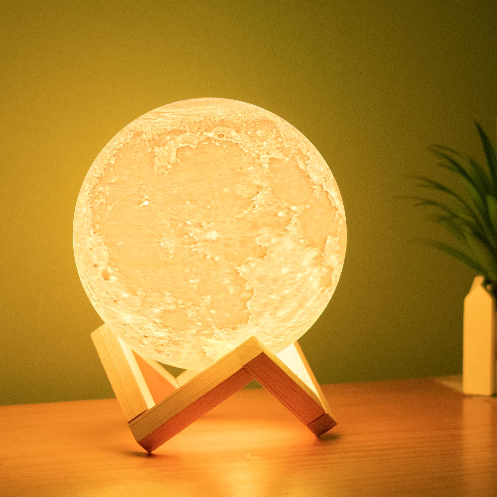 Balkwan Moon Lamp, 5.9 inches 3D Printing Moon Light uses Dimmable and Touch Control Design,Romantic Funny Birthday Gifts for Women,Men,Kids,Child and Baby. Rustic Home Decor Rechargeable Night Light