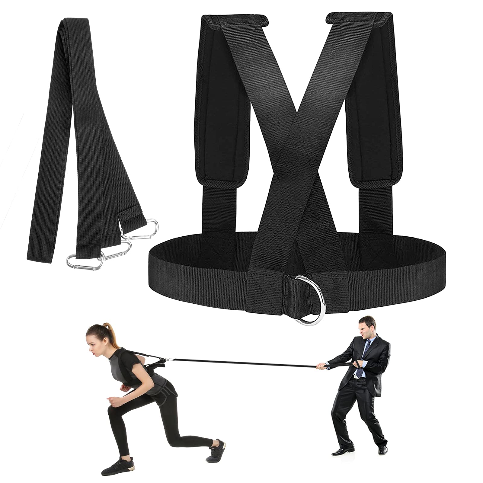 JHSJ Fitness Sled Harness, Workout Resistance and Assistance Trainer Adjustable Shoulder Pulling Strap Resistance Band for Women Men Speed and Strength Training