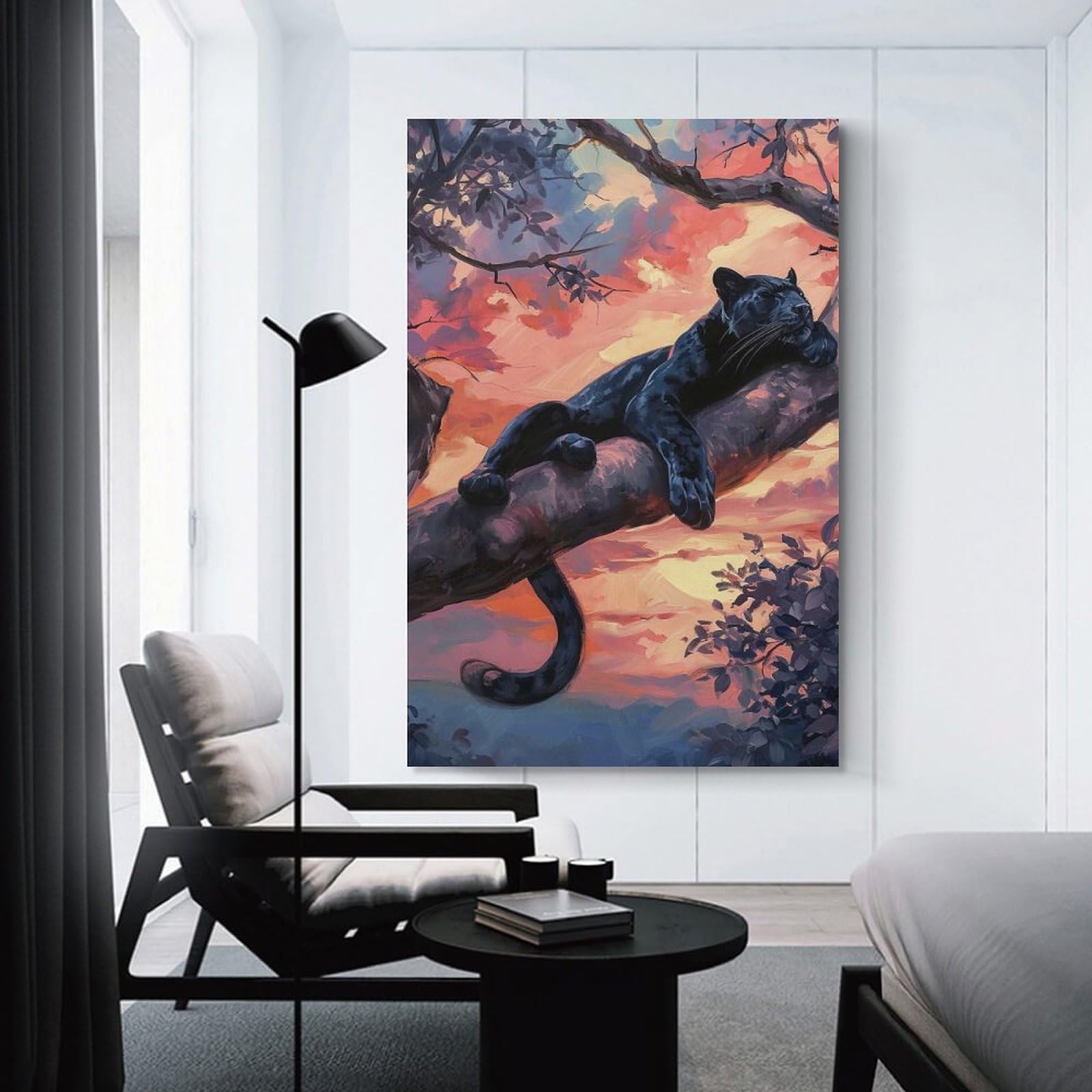 Junmoney Panther Sunset Slumber Wall Picture Print 24x36inch(60x90cm), for Home Walls, Creative Rooms Or Shared Spaces, Stylish Home Artwork for Focal Walls