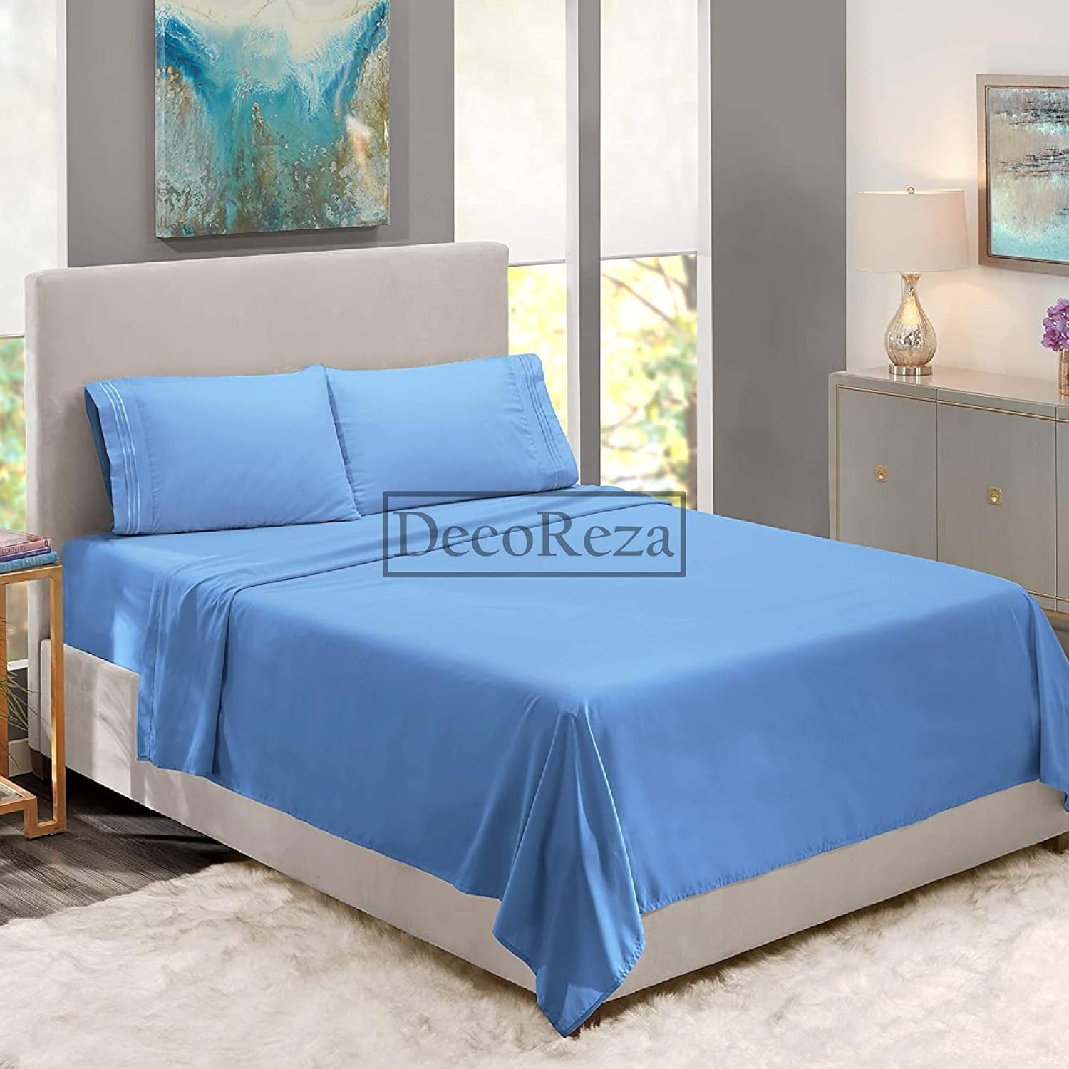 DECOREZA Glace Cotton Plain Solid Bedsheet for Double Bed Without