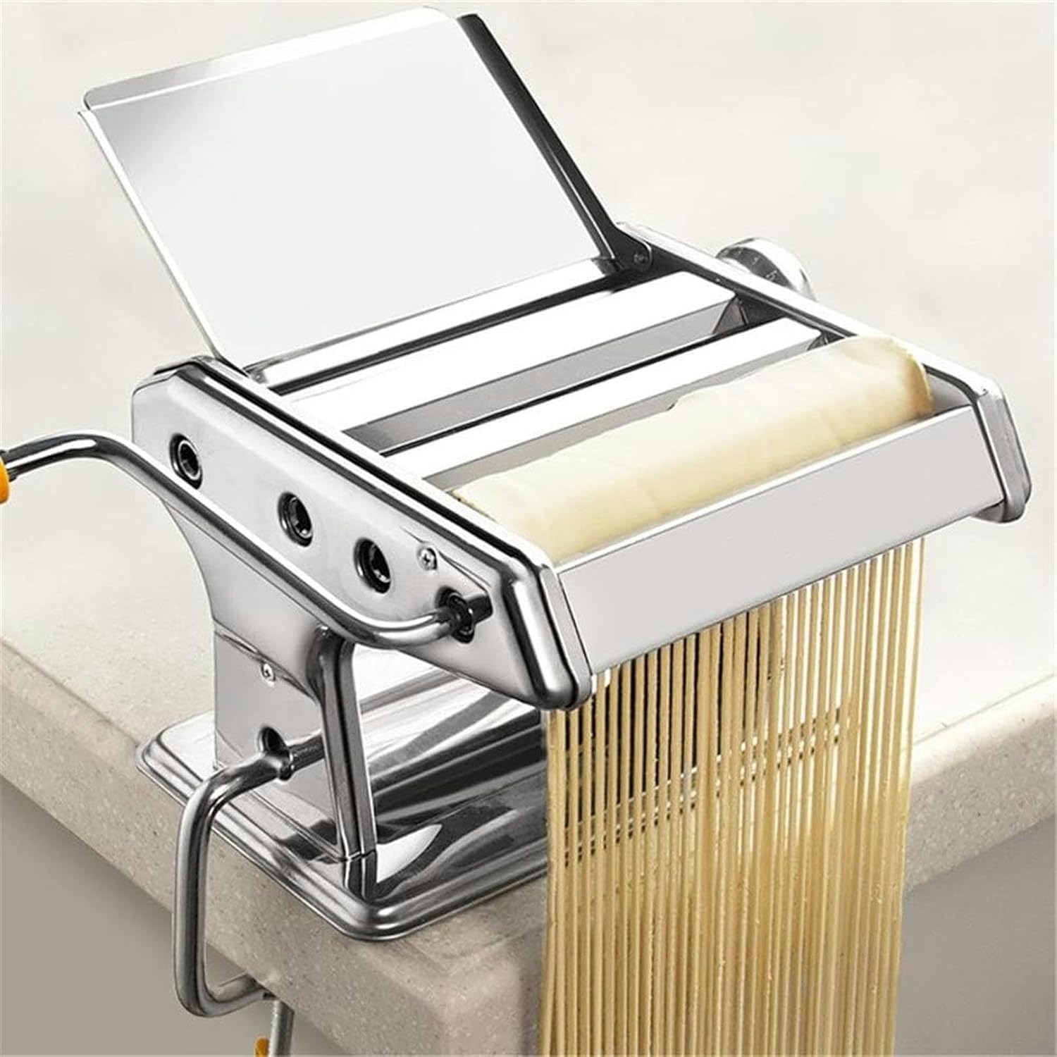 Wzglod Professional Pasta Maker Machine Pasta Maker Machine Manual Noodle Maker with 3 Blades 6 Thickness Settings Fresh Cutter (Silver 21X19X15CM)
