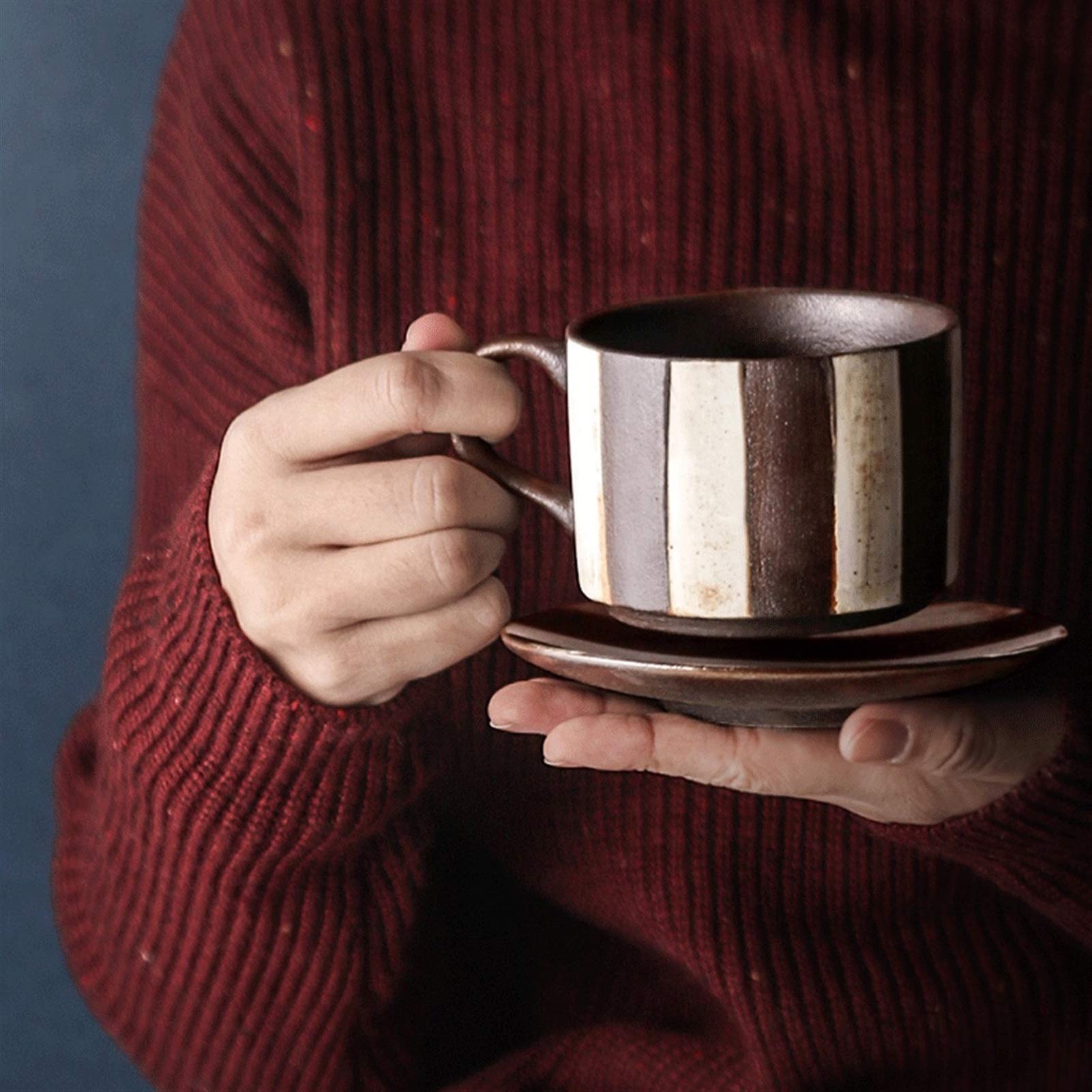 Kubek do kawy, Filiżanka do herbaty Klasyczny design Ceramiczne kubki do kawy Filiżanki o pojemności 6,6 uncji ze spodkami na gorące lub zimne napoje