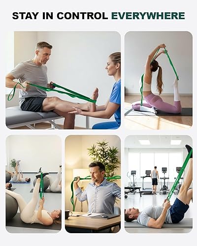 Miniatura 7 de Trideer Stretching Strap with Loops, Non-Elastic PT-Style Physical Therapy Strap for Knee Replacement Rehabilitation, Hamstring & Calf Stretches,