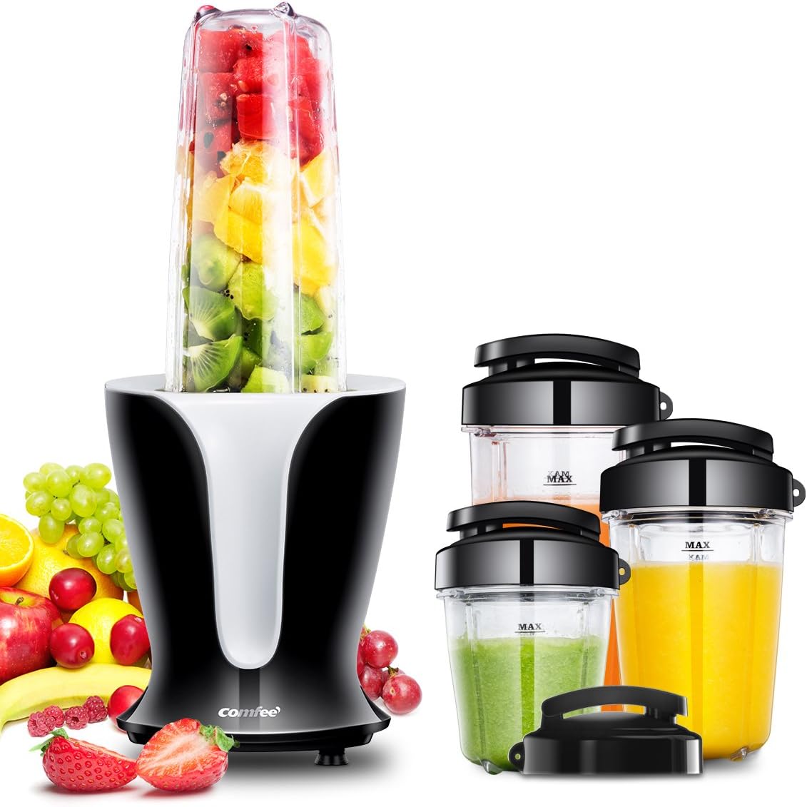 Comfee Personal Blender Mixer for smoothies, juice with 4 Different Size Portable Bottles