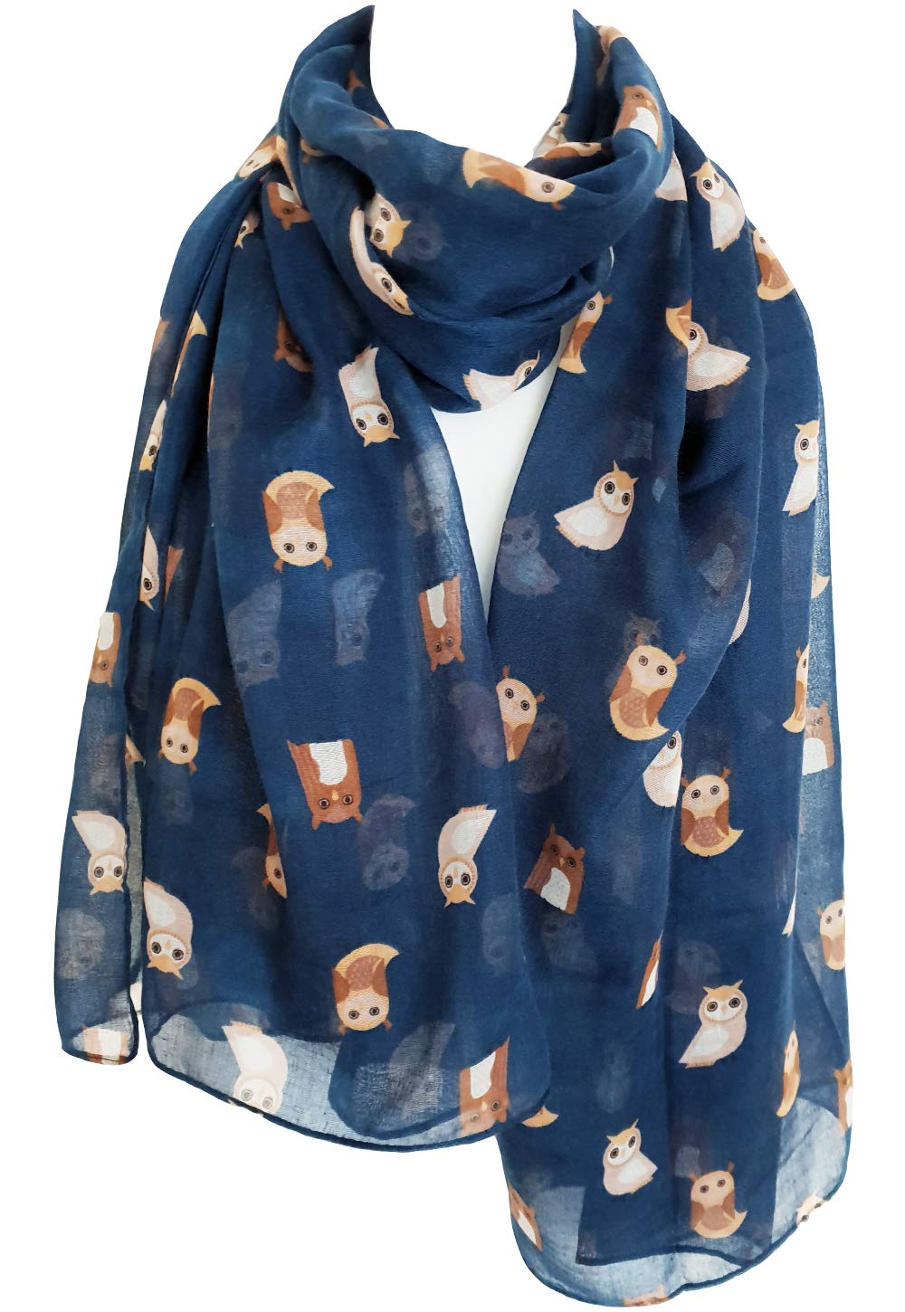 Glamlondon Women's Christmas Owl - Navy Bird Print Scarf Lightweight Fashion Oversize Wrap (Christmas Owl - Navy)(Size: L)