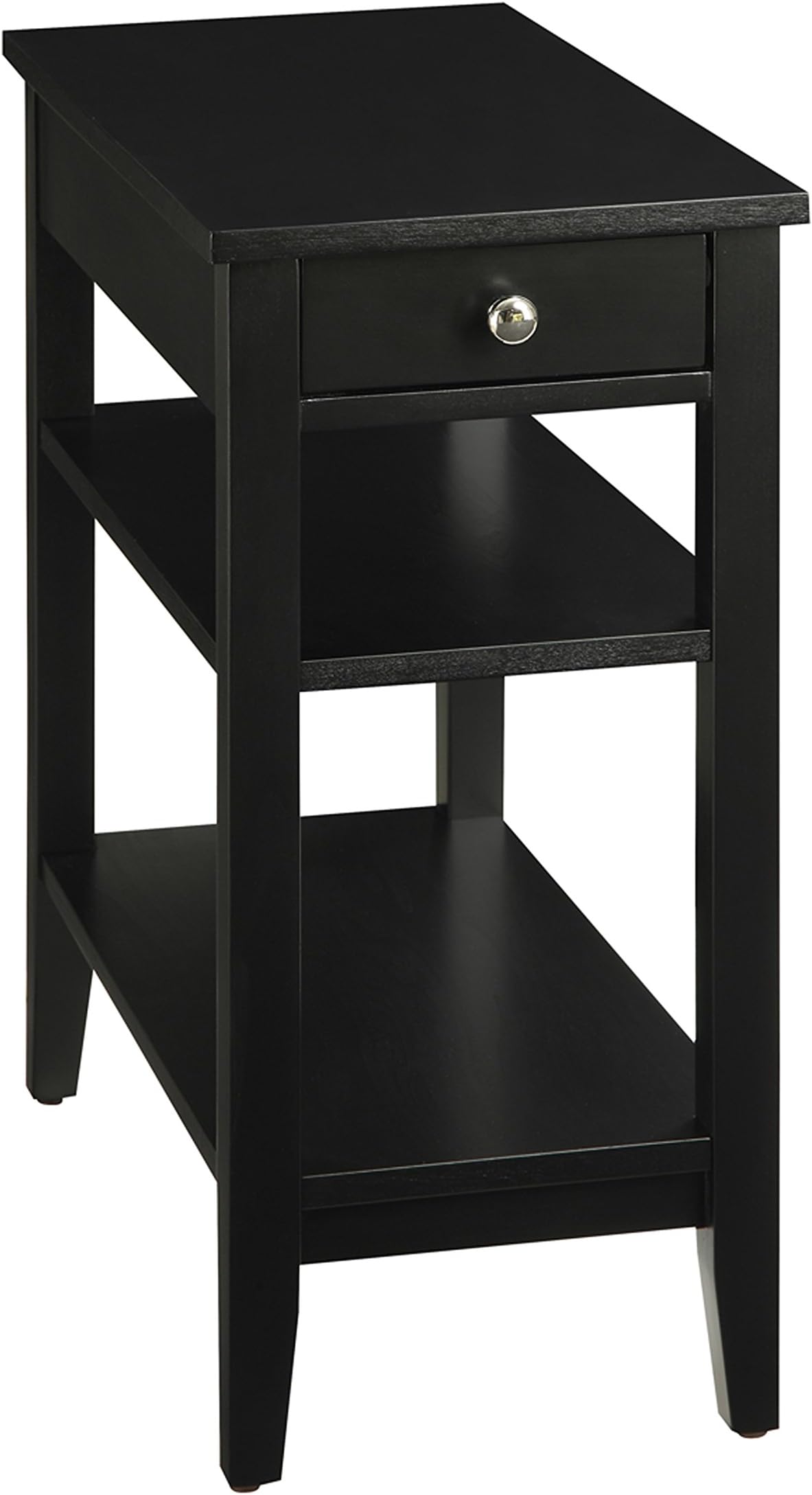 American Heritage Chairside End Table with Drawer 23.5" - Classic Living Room Table with Storage Shelf, Bedroom Nightstand, Black
