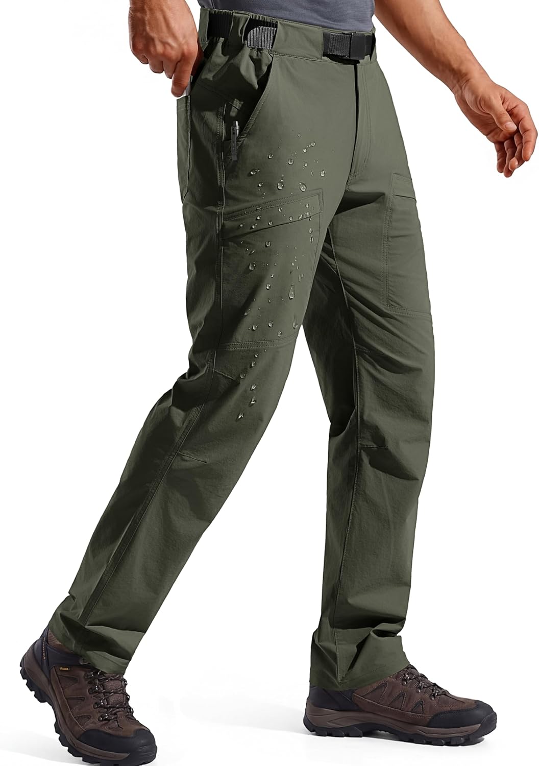 FREE SOLDIER Men's Outdoor Cargo Hiking Pants with Belt Lightweight Waterproof Quick Dry Tactical Pants Nylon Spandex