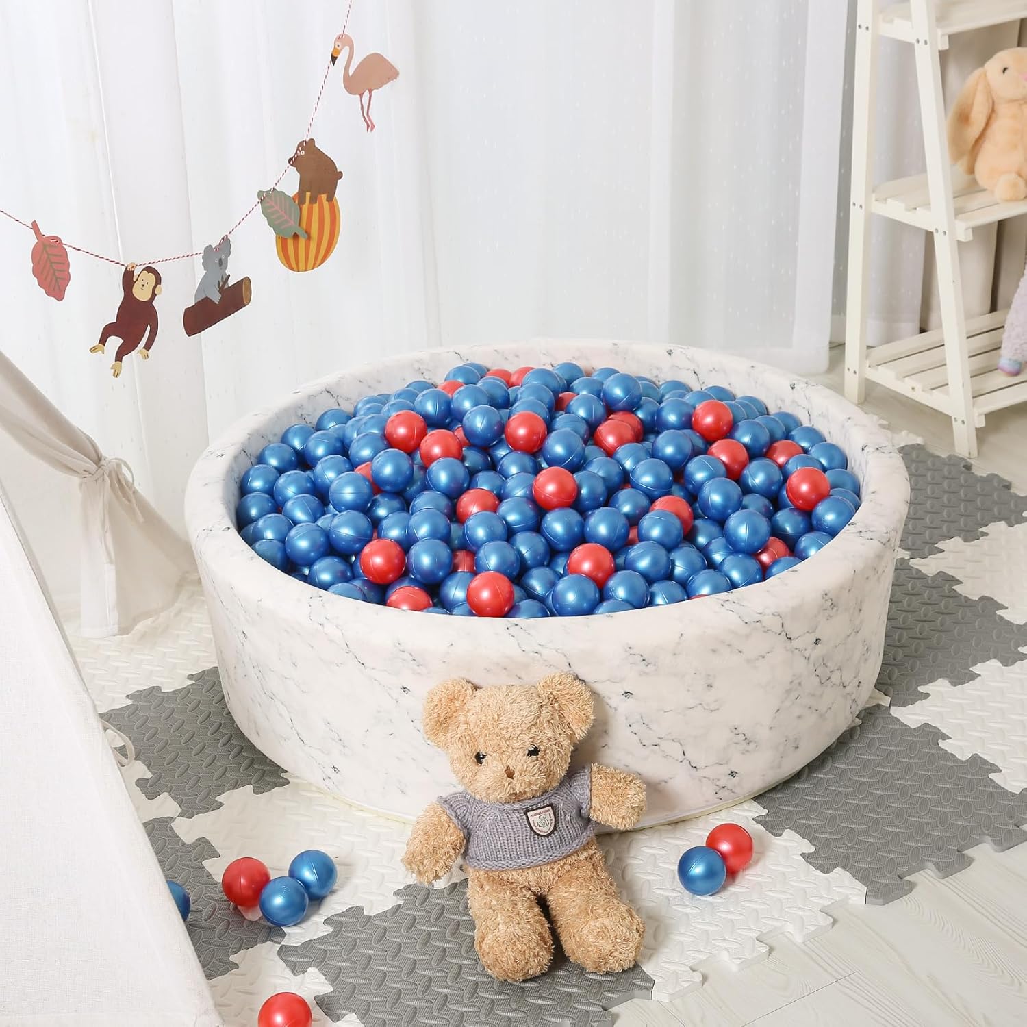STARBOLO Soft Plastic Ball Pit Balls for Kids - 100pcs Shiny Red and Blue Colors for Baby & Toddler Ball Pits, Play Tents, Pool Water Toys, Parties, Photo Booth Props, Holiday Decor