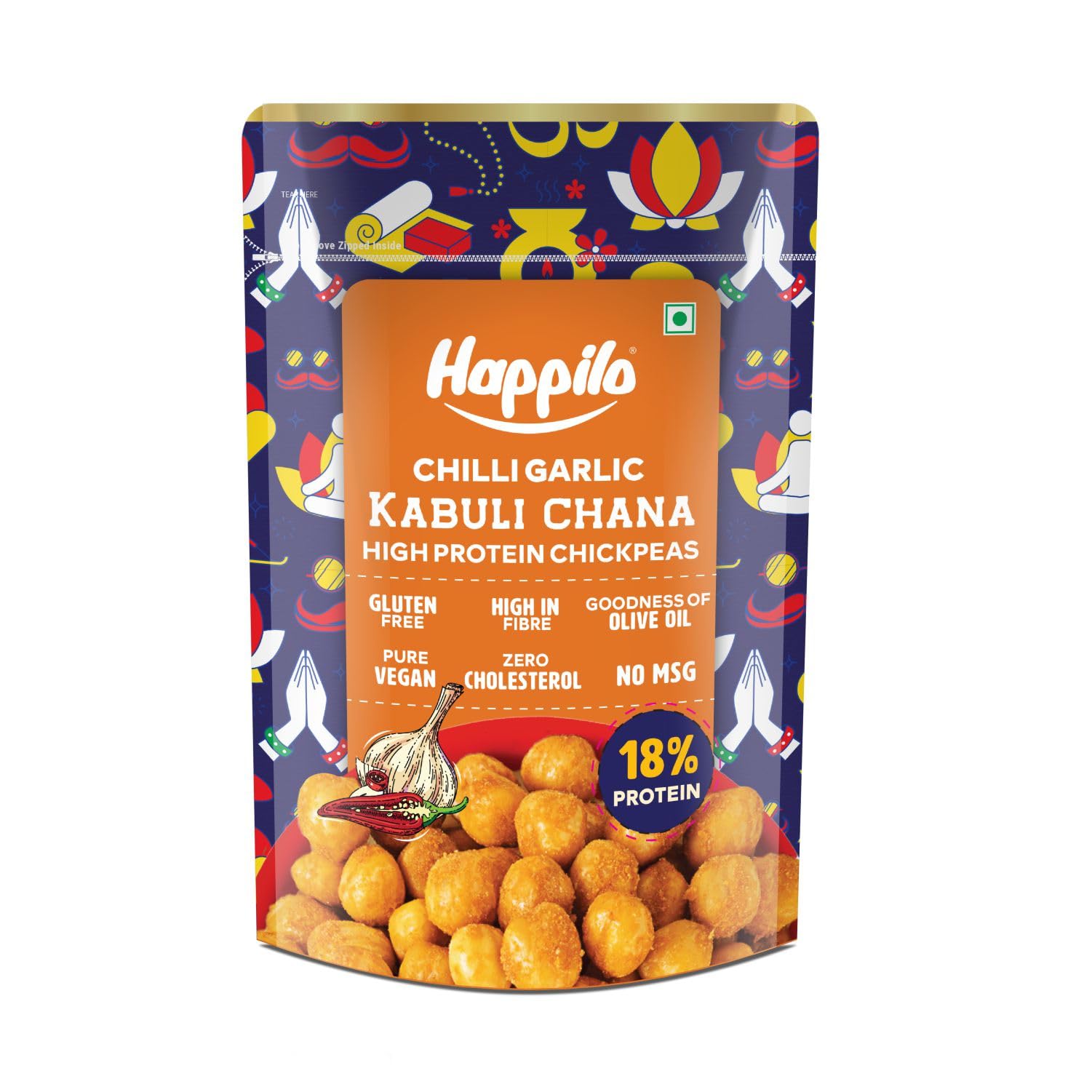 Happilo Premium Super Snack Chili Garlic Chickpeas 110g, Crunchy and Delicious, Super Healthy-image-29