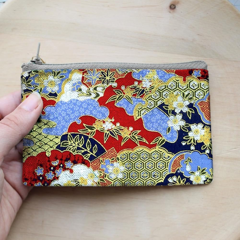 Japanese Fabric Squares 6 Pcs, 6 Different Black Wrapping Cloth Fish Floral Red Crowned Crane Patterned Fabric Bundles 19.6 x 15.8 Inch for Sewing Furoshiki Wrapping Artcraft DIY