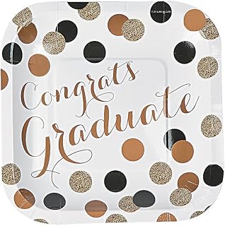Fun Express Black & Gold Graduation Dessert Plates - 8 Pieces