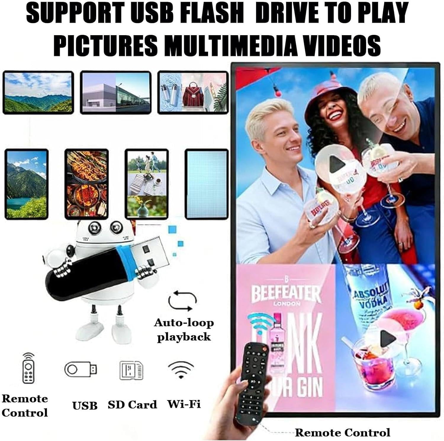 Odtwarzacz multimedialny na ścianie różnych rozmiarów, szeroki kąt widzenia, stabilna praca dzień i noc, wodoodporny ekran LED, do marketingu, promocji marki i prezentów 10.1in