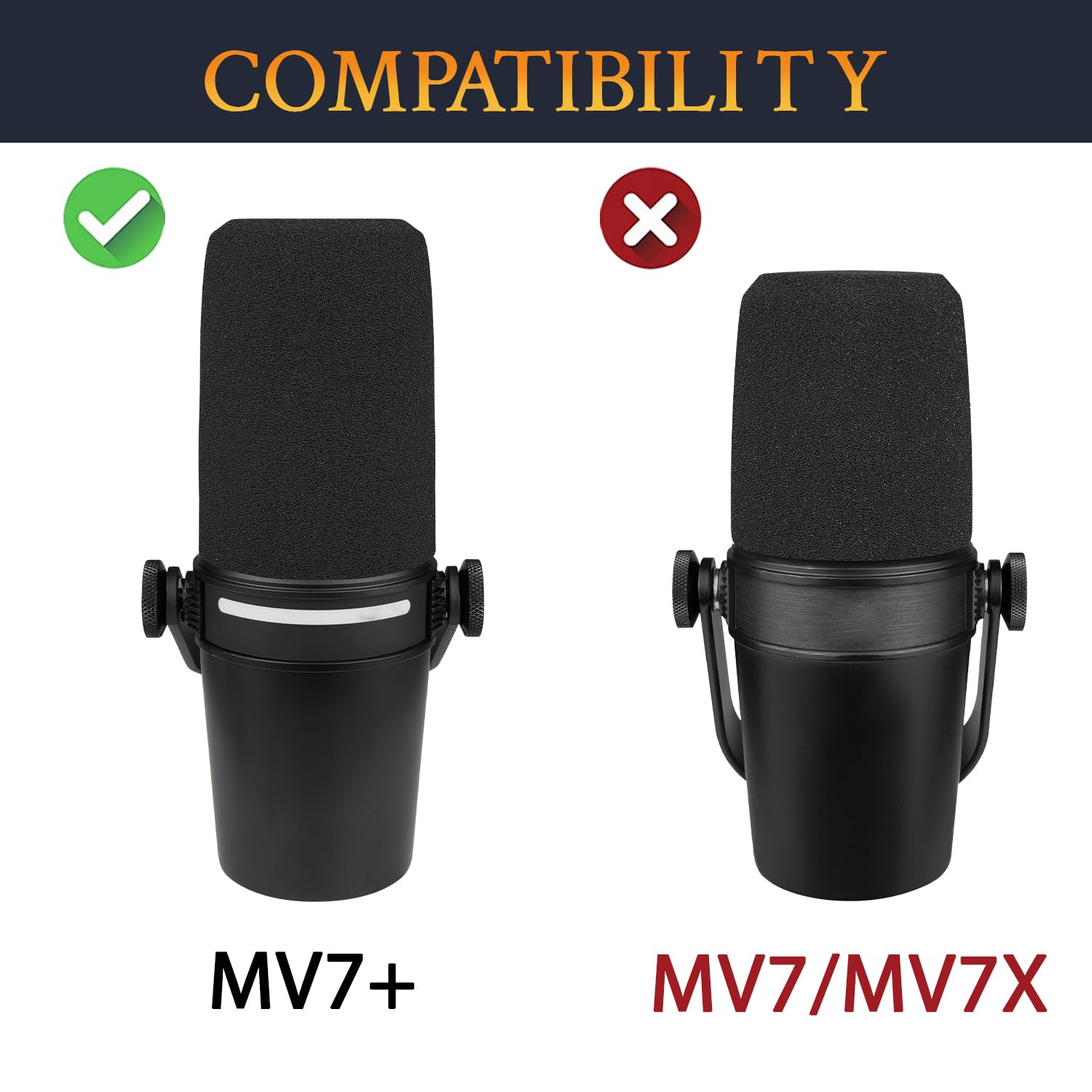 SOULWIT 2Pcs Microphones Pop Filter for Shure MV7+ (MV7 Plus