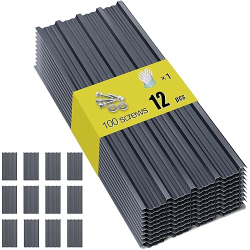 Metal Roof Panels - 12 Pcs Corrugated Pergola Roofing Panels Heavy Duty Waterproof Tin Roofing Materials for Shed Gazebo Patio Garages 50.78x17.7in,Grey