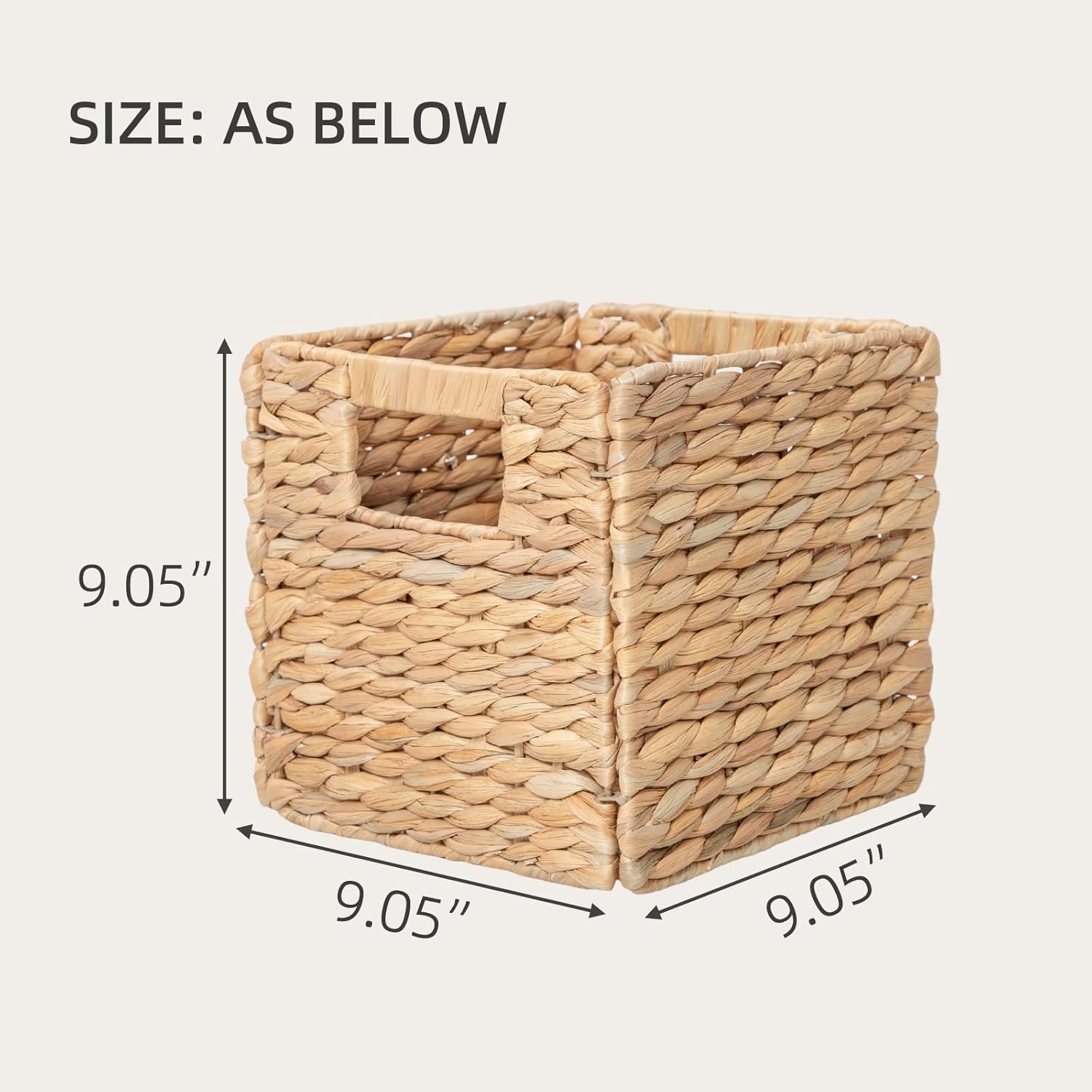 YAHUAN Foldable Water Hyacinth Storage Cubes 9X9 Hand Woven Wicker Storage Bins Square Basket Storage Baskets for Shelves (Water hyacinth 2-pack)